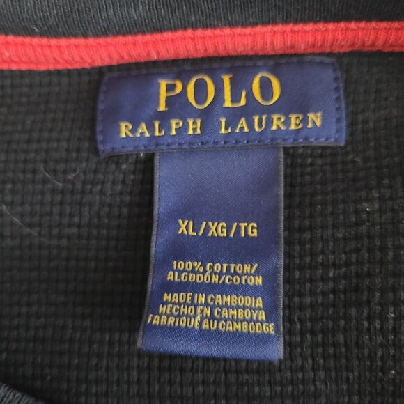 Polo Ralph Lauren Mens XL Waffle Thermal Black Pullover Shirt Red Pony Preppy - Picture 6 of 10
